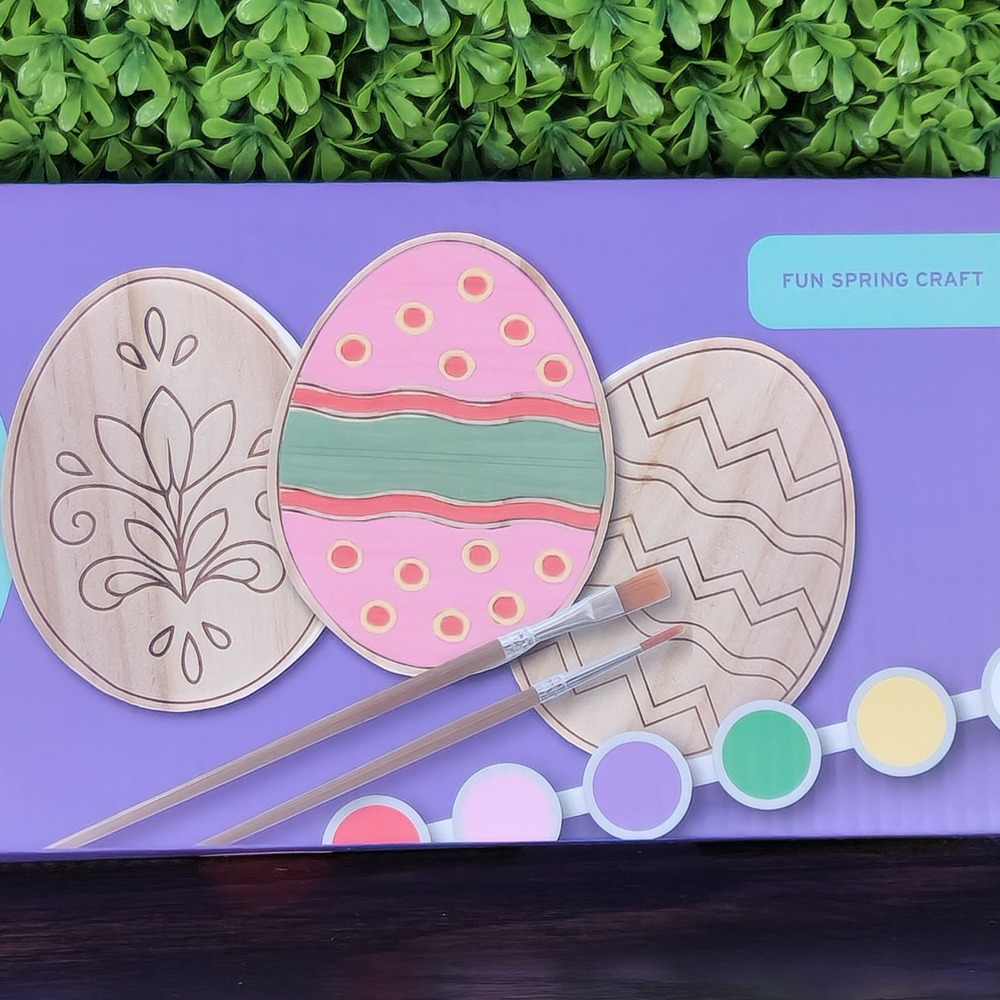 Pembrook Paint Your Own Easter Woodcraft Kit 3 Wooden Eggs Paints Brushes NEW